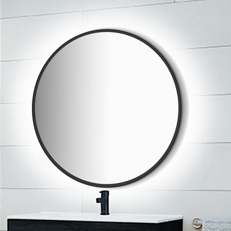 EMUCA Miroir Zeus éclairage décoratif à LED et cadre noir- diamètre 80 cm- AC 230V 50Hz- 12 W- Aluminium et Verre (1/5)