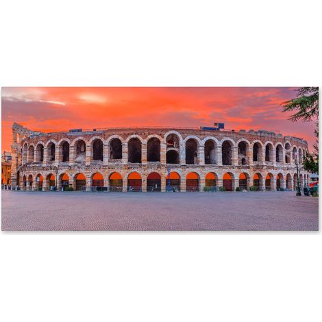 Lupia - Quadro moderno su Tela Canvas DEEP 65X143 cm, con paesaggi e localismi italiani, per casa, soggiorno, capezzale camera da letto, hotel, ufficio, VERONA - ARENA SUNSET (1/4)
