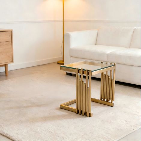Tavolino quadrato 41x41x46 cm oro e trasparente, vetro temperato e acciaio inox MEUBLIV (1/5)