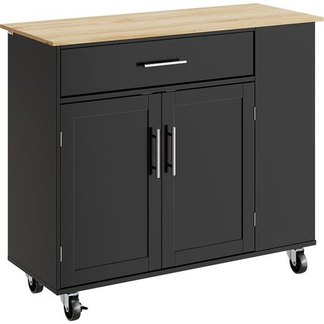 SoBuy Îlot Central de Cuisine sur Roulettes Petit Îlot de Cuisine Bois et Noir avec Plan de Travail Table Roulante avec Tiroir et Rangement 99×40×84.3 cm Capacité de charge 75 kg FKW133-SCH (1/5)
