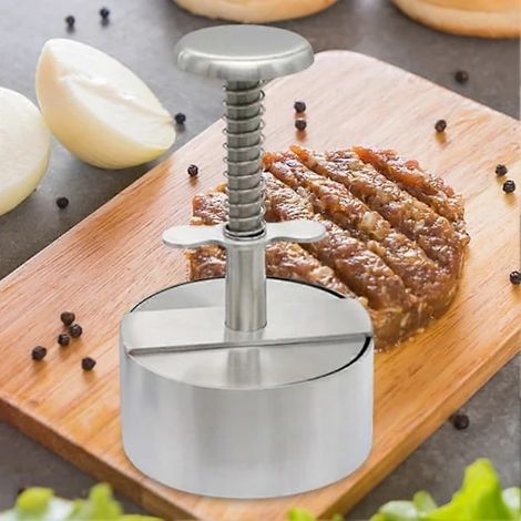 Prensa para Hambúrguer Recheado Aço Inoxidável Antiaderente Ajustável para Grelha e Churrasco (1/3)