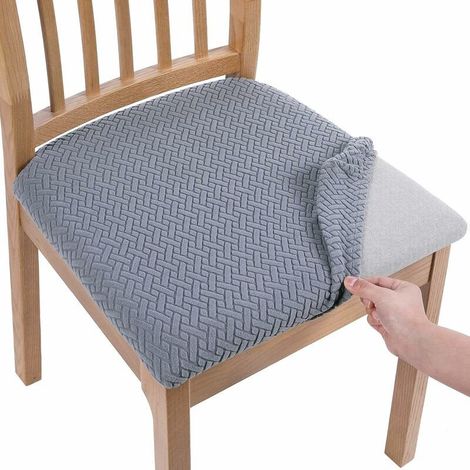 Juego de 4 fundas para sillas de comedor, fundas elásticas de jacquard con hebilla para sillas de comedor de cocina, color gris. (1/5)