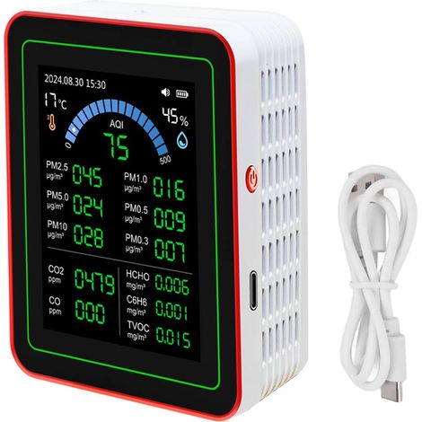 Qualità dell'aria intelligente 5 in 1, per uso domestico, monitor intelligente della qualità dell'aria 5 in 1: qualità dell'aria interna WiFi, il misuratore rileva TVOC, temperatura (1/5)