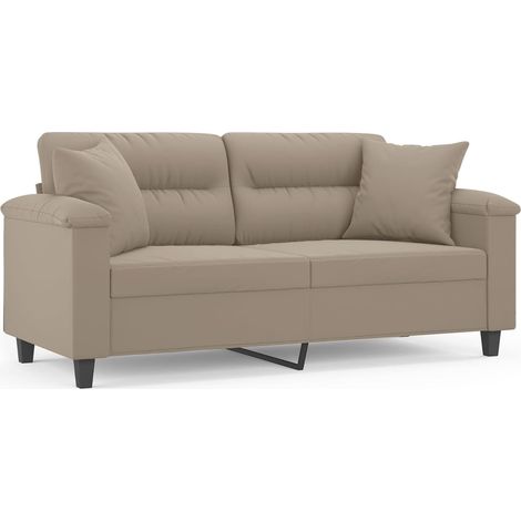 Divano a 2 Posti Sofa con Cuscini Tortora 140 cm Tessuto Microfibra (1/5)