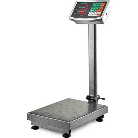 Bilancia Digitale Industriale 300 kg Con Piattaforma 40 X 50 Cm Display LCD Retroilluminato ad Asta Pieghevole In Acciaio Inox Batteria Ricaricabile 20h e Spegnimento Automatico Argento