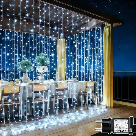 Guirlandes Lumineuses Rideau 600 LED Rideau Lumineux avec Transformateur, Timer, 8 Modes Guirlande Lumineuse Mariage IP65 Étanche Lumiere Noel Pour Interieur Exterieure Decoration