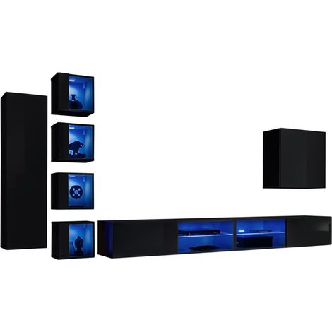 Conjunto de muebles de salón SWITCH XXVI diseño, color negro brillante.