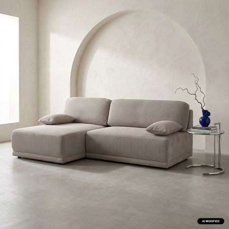 Banquette canapé d'angle gauche convertible 3 places velours côtelé avec coffre - Nelson Velours côtelé Taupe (1/5)