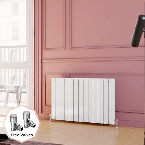 ELEGANT 600 x 988 mm White Horizontal Column Designer Radiator High Heat Output Double Flat Panel Radiator Heater + Angled Radiator Valves (1/5)