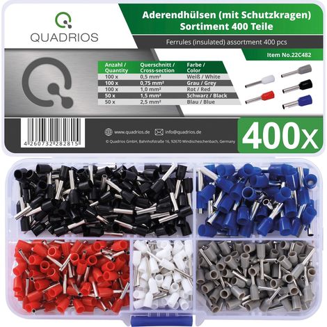 Quadrios 22C482 Aderendhülsen-Sortiment 0.5 mm², 0.75 mm², 1 mm², 2.5 mm² Teilisoliert 400 St. (1/5)