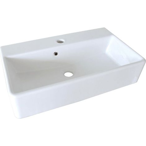 FACKELMANN Keramik Waschbecken / rechteckiger Waschtisch aus Keramik / Maße (B x H x T): ca. 60 x 13 x 35 cm / kubische Form / hochwertiges Becken fürs Bad und WC / Farbe: Weiß / Breite: 60 cm"-"82450 (1/5)