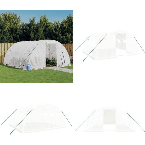 Serre avec cadre en acier blanc 16 m² 4x4x2 m - Serre De Jardin - Abri Jardin - Tunnel De Jardin - Polycarbonate - Aluminium - Home & Living