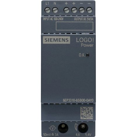 Siemens Fuente de alimentación LOGOPower, 1-fásico DC 5 V/3 A, 6EP33106SB000AY0