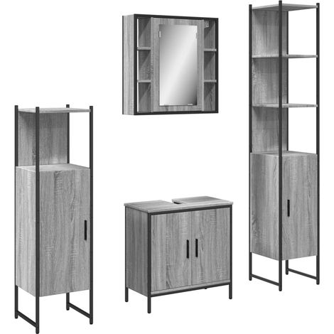 Maison Exclusive - 4-tlg. Badmöbel-Set Grau Sonoma Holzwerkstoff
