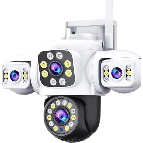 Caméra IP WiFi UHD 6K 8MP, triple écran, triple objectif, détection humanoïde par IA, suivi automatique, sécurité (prise UE, version Wi-Fi [triple écran, zoom 10x], 30 jours de stockage) (1/4)