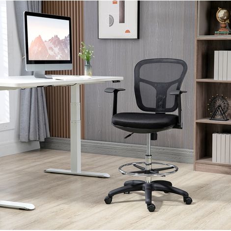 Bürostuhl aus Mesh Schwarz 59x59x95-115 cm, höhenverstellbar 52-72 cm, Lordosenstütze, klappbare Armlehnen (1/5)