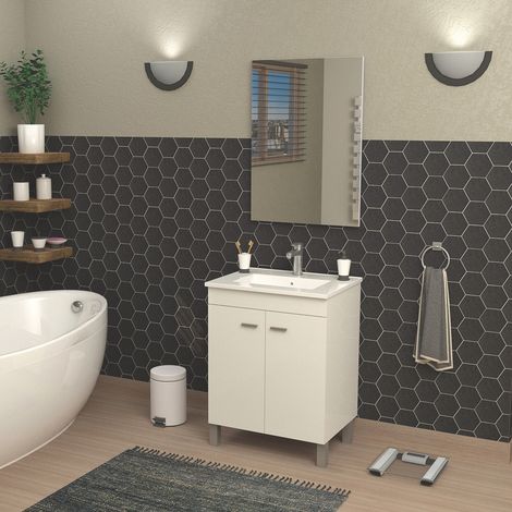 ONDEE ZEN - Meuble de salle de bain à poser HELGO - 60cm - Blanc - Mélaminé - Livré en kit — vue 2
