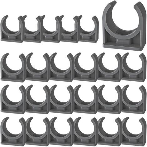 24 Colliers de tuyau, Support en U, PVC gris, Fixation robuste, Tuyaux acier plastique, Cuisine salle de bain