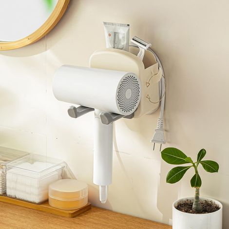 Support mural pour sèche cheveux Sans perçage, pliable, en ABS pour salle de bain (1/5)