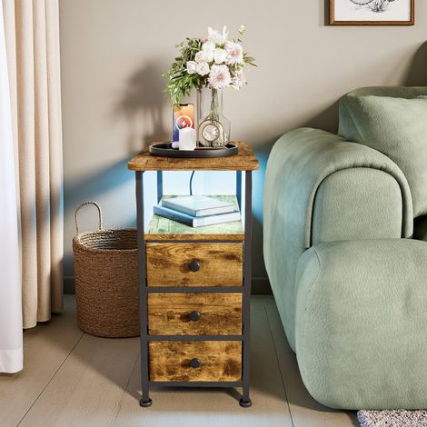 Mesita de noche 60 x 30 x 62 cm - 3 cajones - Con USB y LED - Mueble de dormitorio - Pieza única - MDF - Retro - Estampado de tigre (1/5)