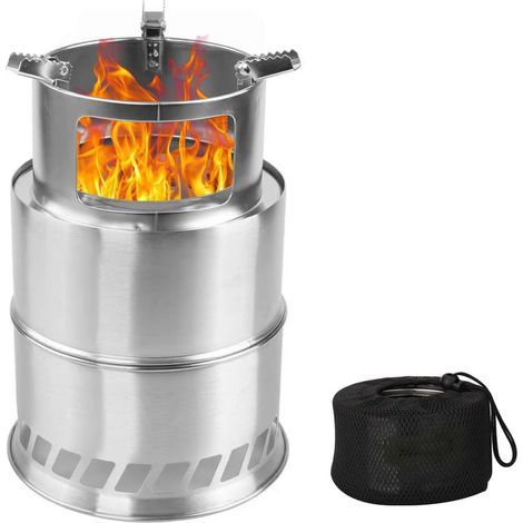 Poêle à bois de camping portable, réchaud de camping en acier inoxydable, pliable et coupe-vent, poêle à bois pour camping (1/5)