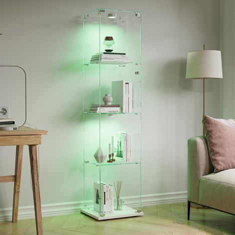 Vitrine haute en verre avec 4 étagères, porte et éclairage LED blanc (1/5)