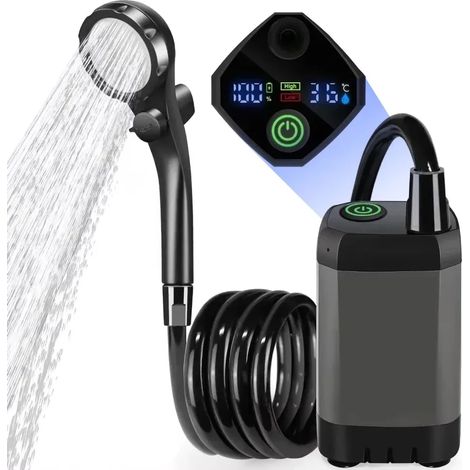 Pompe de douche de camping étanche avec affichage numérique intelligent, pompe de douche électrique portable pour camping-car, randonnée, voyage, plage, arrosage des animaux de compagnie (1/4)