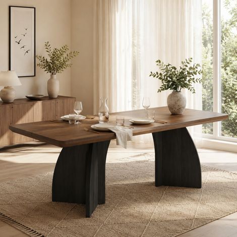 Table à manger 160 x 80 cm pour 4 à 6 personnes, plateau MDF 4 cm, noyer DESVIAE (1/5)