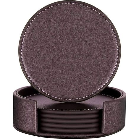 Sottobicchieri in similpelle, tovagliette in stile vintage, sottobicchieri rotondi per bevande, set da 6 pezzi, adatti per bevande, bar, caffè, tazze e bicchieri - marrone. (1/5)