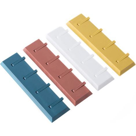 Lot de 4 Patère adhésive avec 4 crochets, crochets muraux autocollants, extra solides, pour porte-manteau, salle de bain, sans perçage, porte-serviettes, crochet mural (1/5)