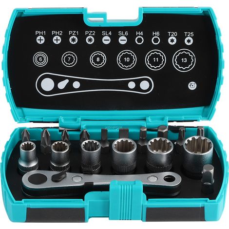 Kit de 18 embouts de tournevis avec cliquet 1/4 pouce, outil multifonction pour réparation automobile, mini jeu de douilles. (1/5)