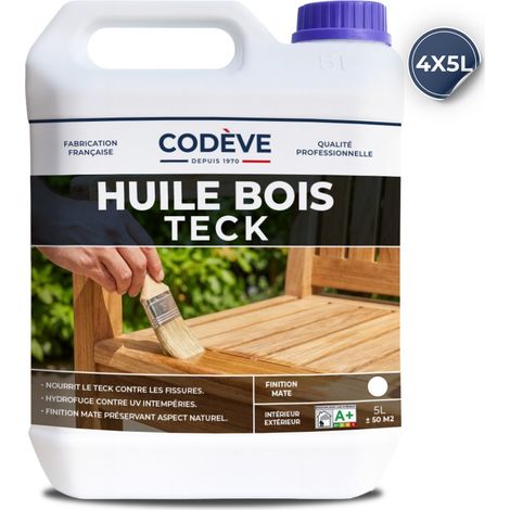 Codève Bois – Huile pour bois teck incolore 4x5 L – Protection meubles et terrasses – Finition naturelle hydrofuge – Rendement 10-11 m²/l (1/5)