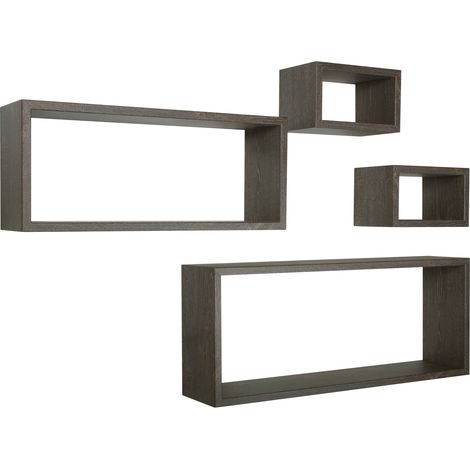 Set 3 Mensole Cubo da Parete Quadrato e Rettangolare in Fibra di Legno Merlino Rovere Scuro (1/5)
