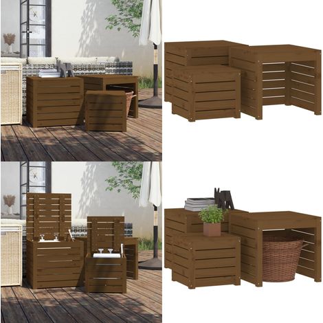 Ensemble de boîtes de jardin 3 pcs marron miel bois pin massif - Coffre De Jardin - Meuble De Jardin - Rangement Exterieur - Coffre De Rangement - Bois De Pin - Home & Living