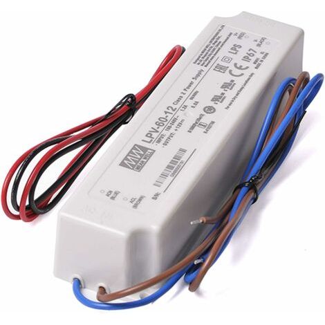 Transformateur 12V 60W 5A – Imperméable IP67 pour extérieur – Alimentation AC/DC pour bandes LED – Installation à vis - LPV-60-12 (1/5)
