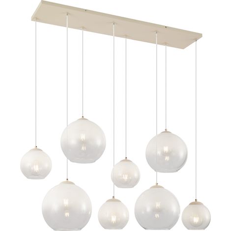 QAZQA Art-Deco-Hängelampe beige mit weißem Glas 8-flammig -