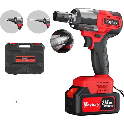 Llave de impacto, par máximo 2000 N·m, velocidad 2500 RPM, dimensiones 14,5 x 8,8 x 4,3 pulgadas, batería de 6,0 Ah, incluye 4 vasos y 12 puntas (1/5)