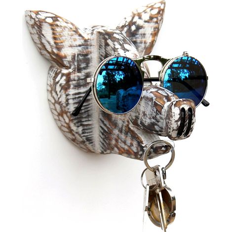 DanDiBo Porte-lunettes mural Porte-lunettes 93913 Porte-clés cochon fait main Porte-manteau bois
