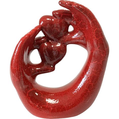 Statue en céramique mains et coeurs rouges 23 cm (1/4)