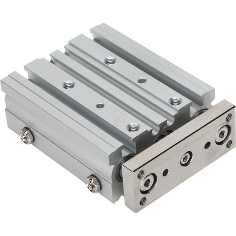 Doppeltwirkender Pneumatikzylinder mit 3 Kolbenstangen, Typ SMC, 12 mm Bohrung, 40 mm Hub, mit Führung, ohne Gewindestange, Kompaktaktuator (1/5)