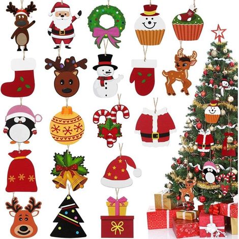 Lot de 20 mini décorations de Noël en bois à suspendre pour mini décorations d'arbres, petites décorations de Noël, miniatures en résine pour décoration de Noël artisanale (1/5)