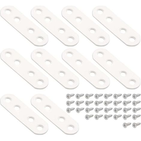 Flat Connector with Screws, 55 x 5 mm, Flat Right Angle, for Wood Furniture Repair, White (1/5)