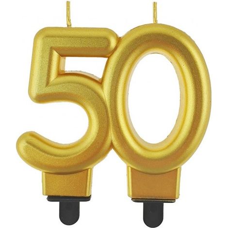 Bougie d'anniversaire dorée métallisée 50 cm (1/3)