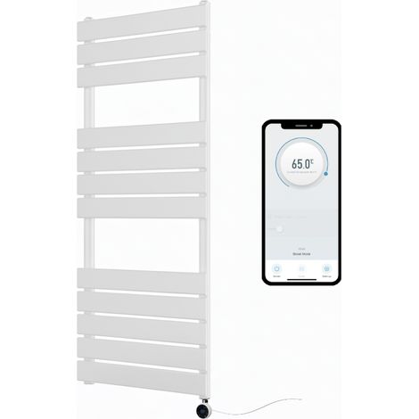 Richmond WiFi Smart Electric Heated Towel Rail White 500mm W x 1200mm H Flat Panel Bathroom Radiator (1/5)