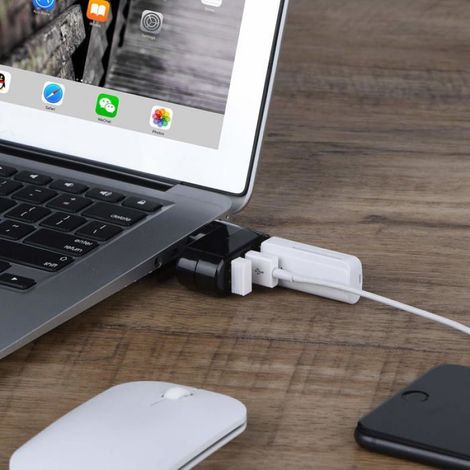 Hub USB - 3 Ports USB 2.0 - Rotation 180 Degrés - Pour Ordinateur Portable Et Mac - Noir (1/5)