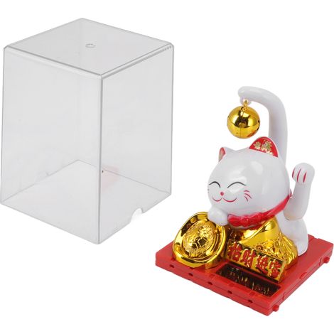 Petite clochette porte-bonheur solaire, figurine de chat porte-bonheur à détection de lumière, décoration pour la maison, la voiture, le bureau, cadeau blanc (1/5)