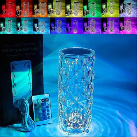 Lampe de table tactile à LED cristal, veilleuse, 16 couleurs, lampe de table rechargeable rose diamant avec fonction tactile (1/5)
