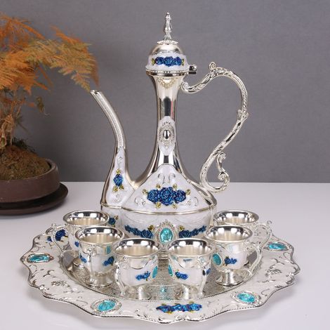 Verres à vin, verres à pied et service à vin en alliage (argent, blanc et bleu) (1/3)