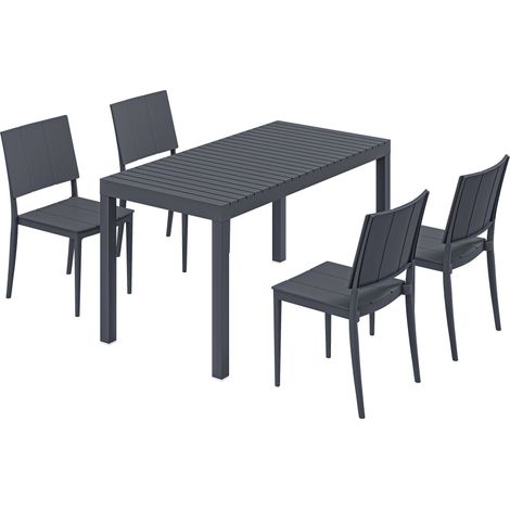 Conjunto de muebles de exterior de 5 piezas con sillas apilables, gris oscuro.