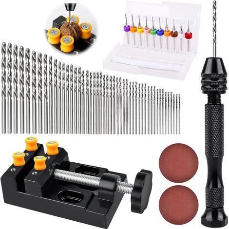 Lot de 62 forets hélicoïdaux à main avec 48 embouts hélicoïdaux - 10 mini forets - Mini perceuse à main - 0,3 mm - 1,2 mm - Micro forets pour perceuse manuelle DIY Model Making (1/5)